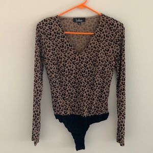 Lulus Animal Print Mesh Bodysuit-sz L